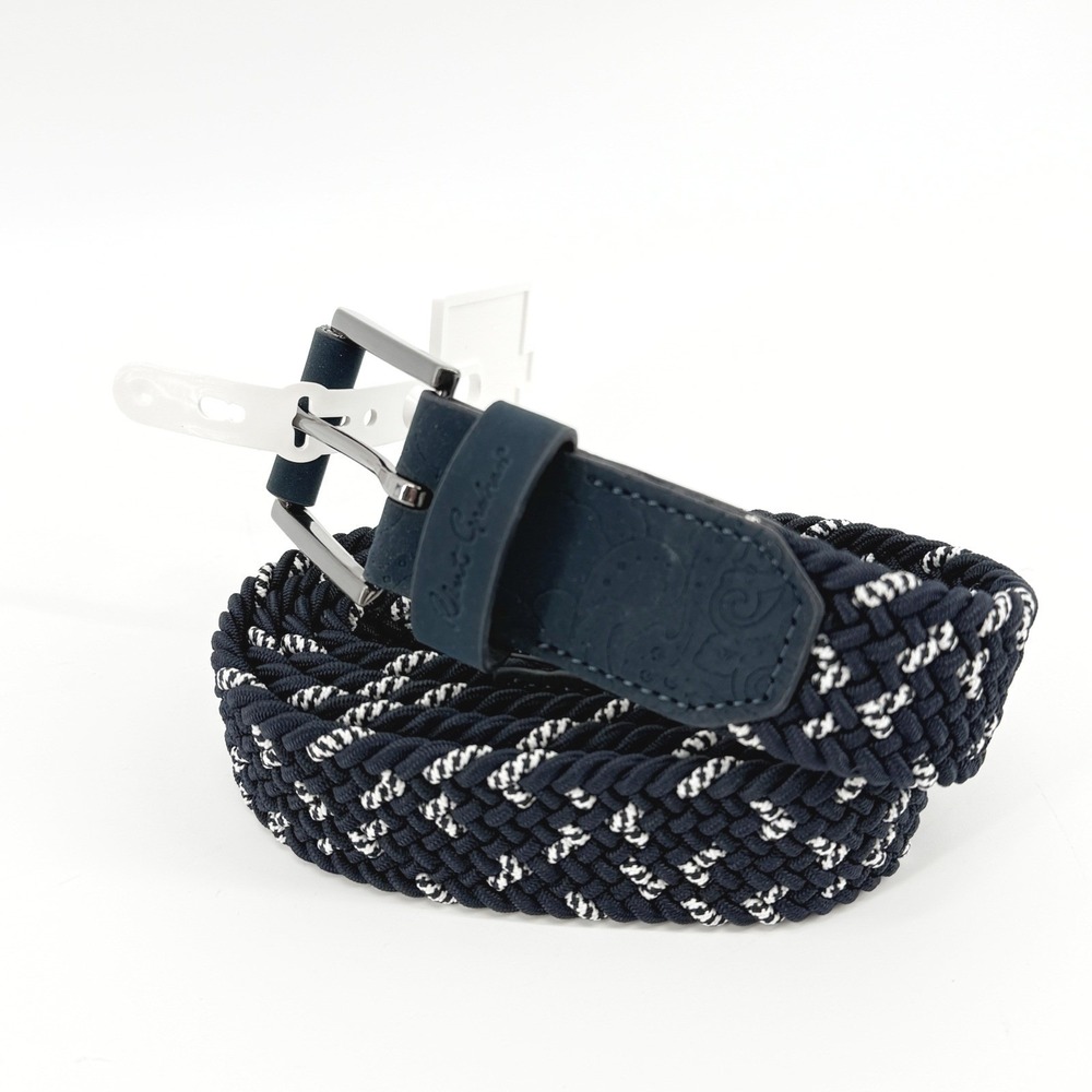 Robert Graham Jacob Belt Men Size 40 Navy Braided Woven Stretch Leather Trim NEW